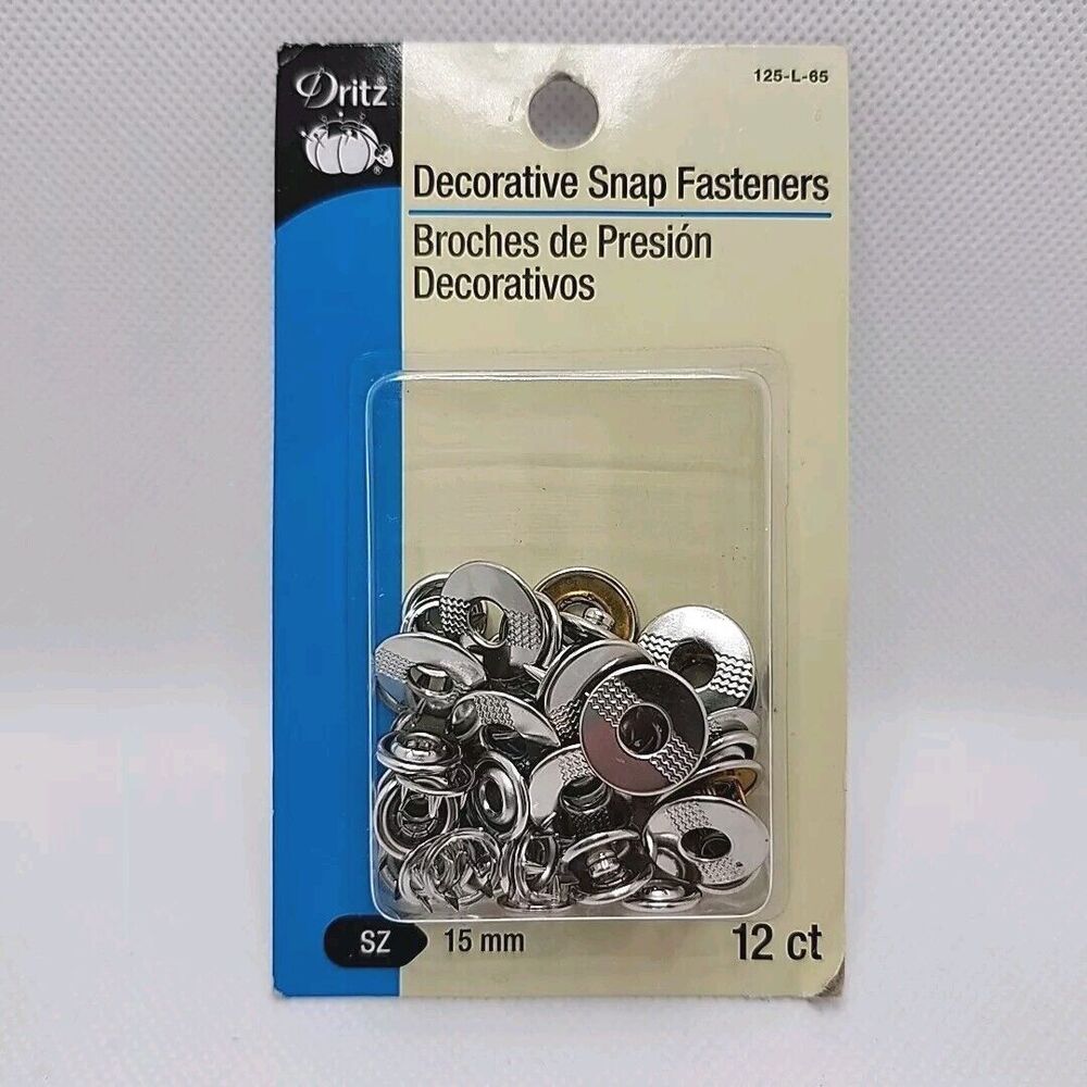 1 Pkg. Dritz Decorative Snap Fasteners 15mm 12 Ct Silver 5/8" 125-L-65